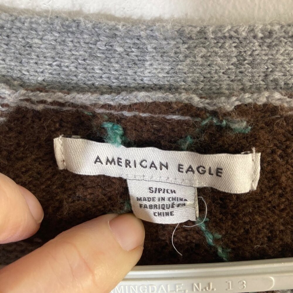 Womens American Eagle Argyle Cardigan Button Gray Brown White S - Picture 6 of 7
